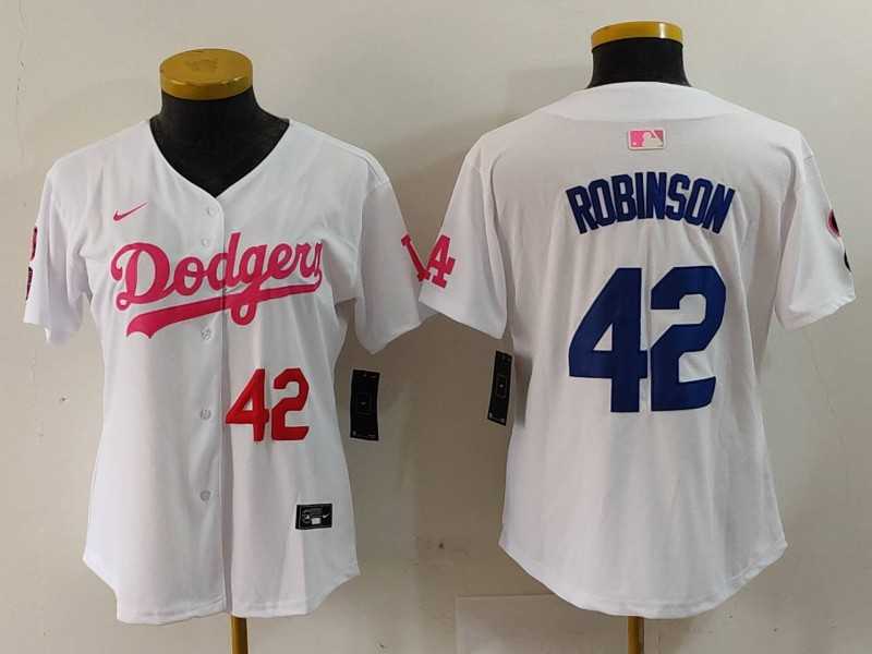 Womens Los Angeles Dodgers #42 Jackie Robinson White Pink With Patch Limited Stitched Jersey->mlb womens jerseys->MLB Jersey